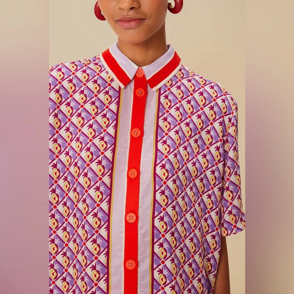 Farm Rio: Multicolor Graphic Pineapple Scarf Shirt - Picture 4 of 13